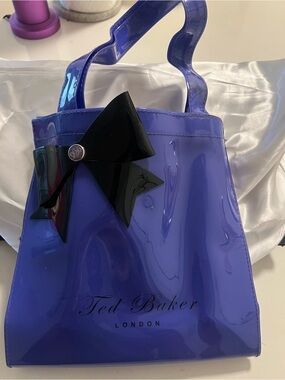 Ted Baker Blue Patent Mini Tote with Black Bow